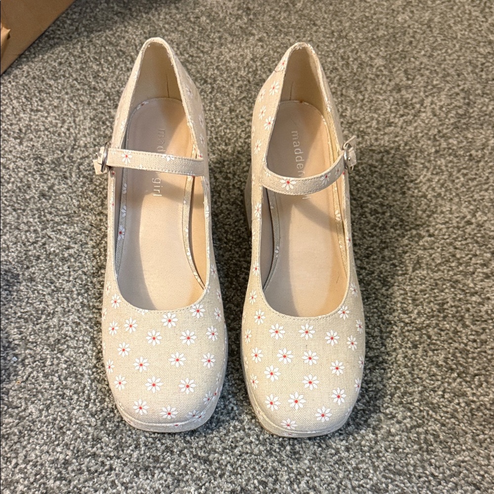 Madden Girl Cream Floral Mary Jane Heels